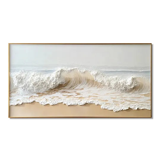 Ivory Tide – White Textured Ocean Wave Wall Art#ip0921044