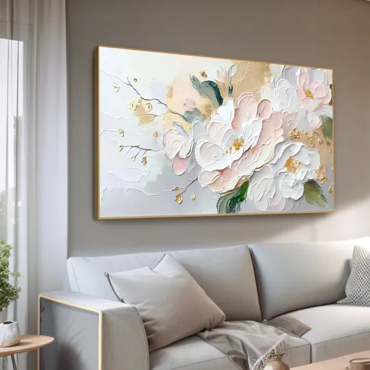 Blushing Peonies – Pink and White Textured Floral Wall Art#ip0921045