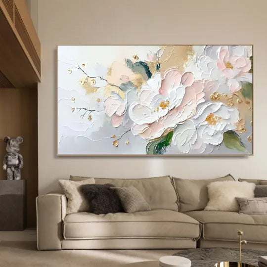 Blushing Peonies – Pink and White Textured Floral Wall Art#ip0921045