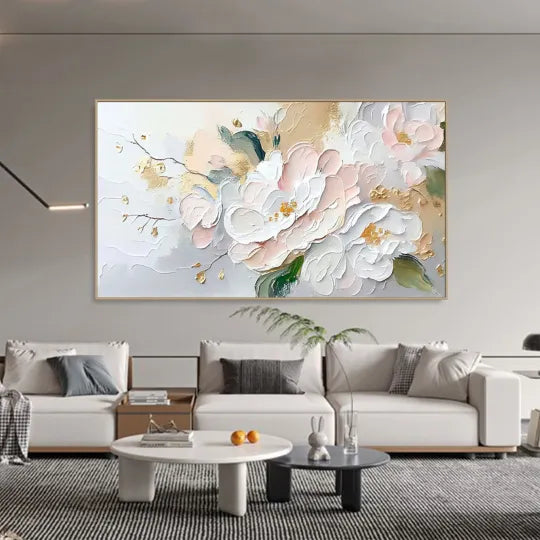 Blushing Peonies – Pink and White Textured Floral Wall Art#ip0921045