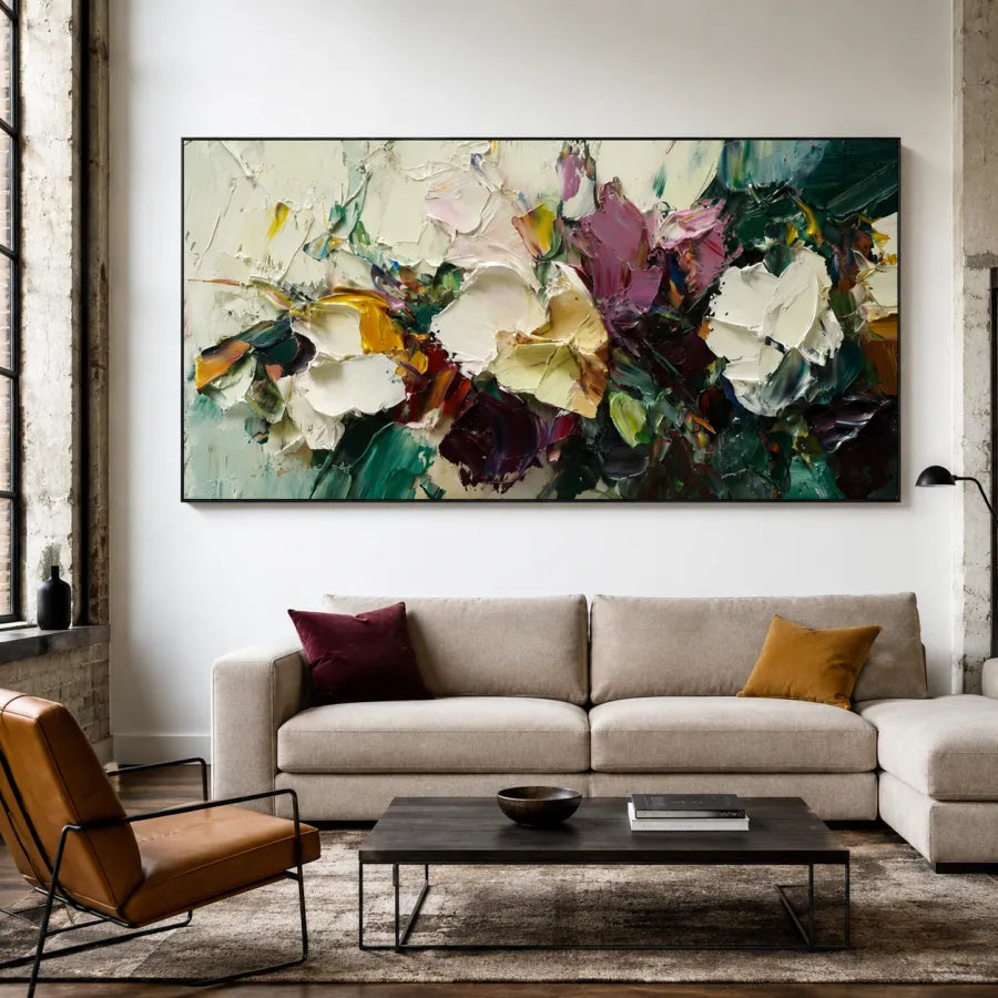 Emerald Garden – Colorful Impasto Abstract Floral Wall Art#ip0921047
