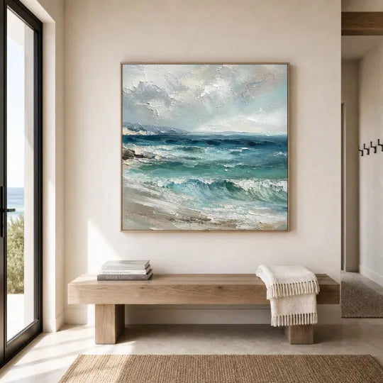 Sea Glass Tides – Turquoise Textured Ocean Wall Art#ip0921048