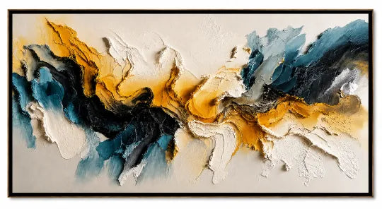 Gilded Fault Line – Navy and Gold Textured Abstract Wall Art#ip0921050