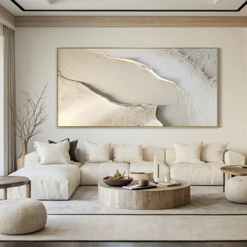 Quiet Contours – Cream White Textured Abstract Wall Art#ip0921061