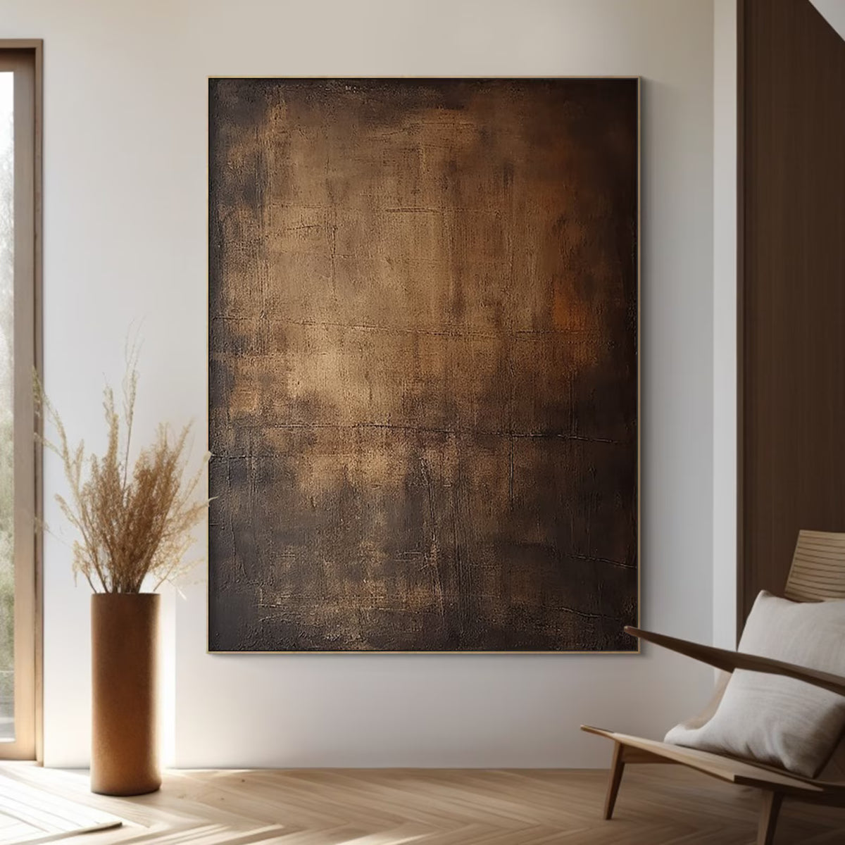 Burnished Silence – Brown and Bronze Textured Abstract Wall Art#ip0921078