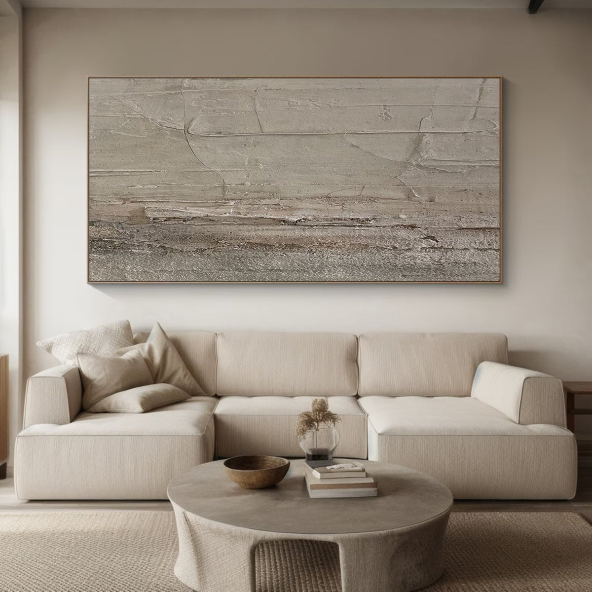 Quiet Strata – Neutral Beige Textured Abstract Wall Art#ip0921079
