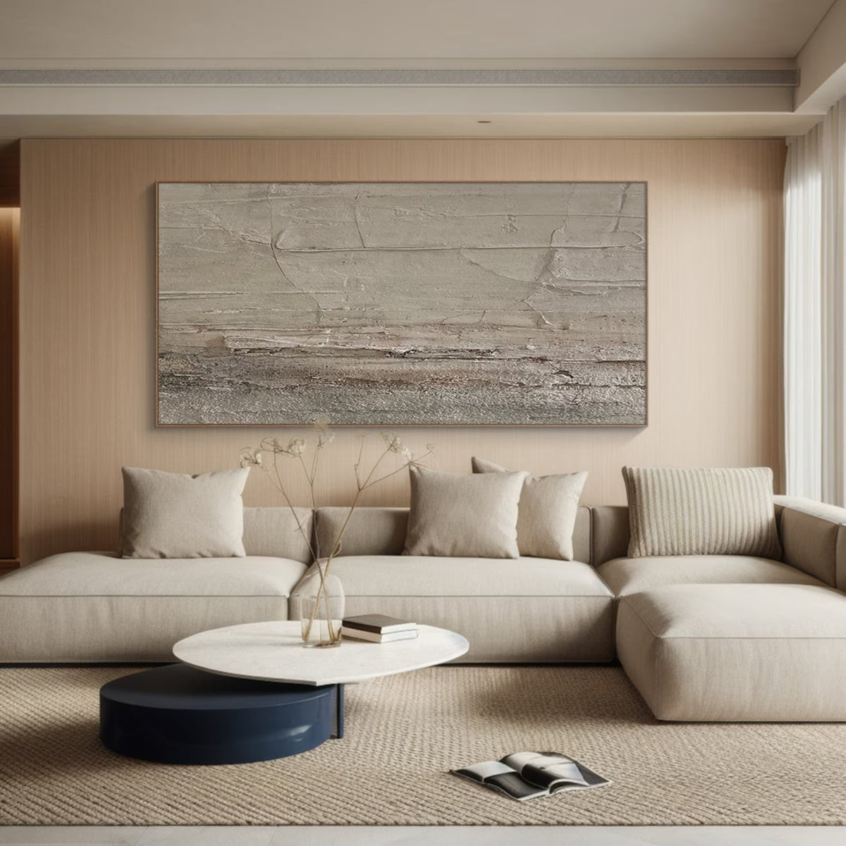 Quiet Strata – Neutral Beige Textured Abstract Wall Art#ip0921079