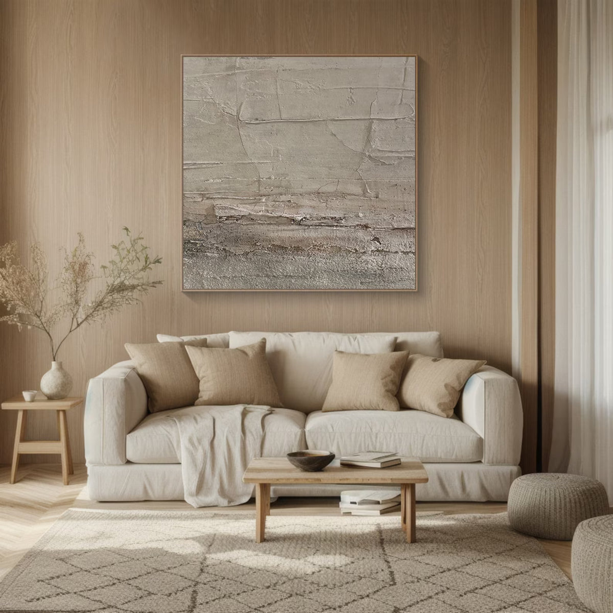Quiet Strata – Neutral Beige Textured Abstract Wall Art#ip0921079