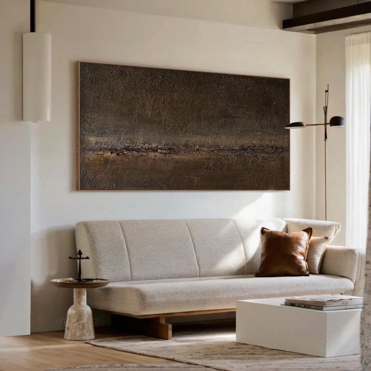 Earthbound Horizon – Brown Textured Abstract Wall Art#ip0921082